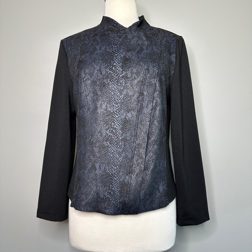 Patrizia Luca Womens Zip Cardigan Sweater Blazer Size L Black Blue Long Sleeve